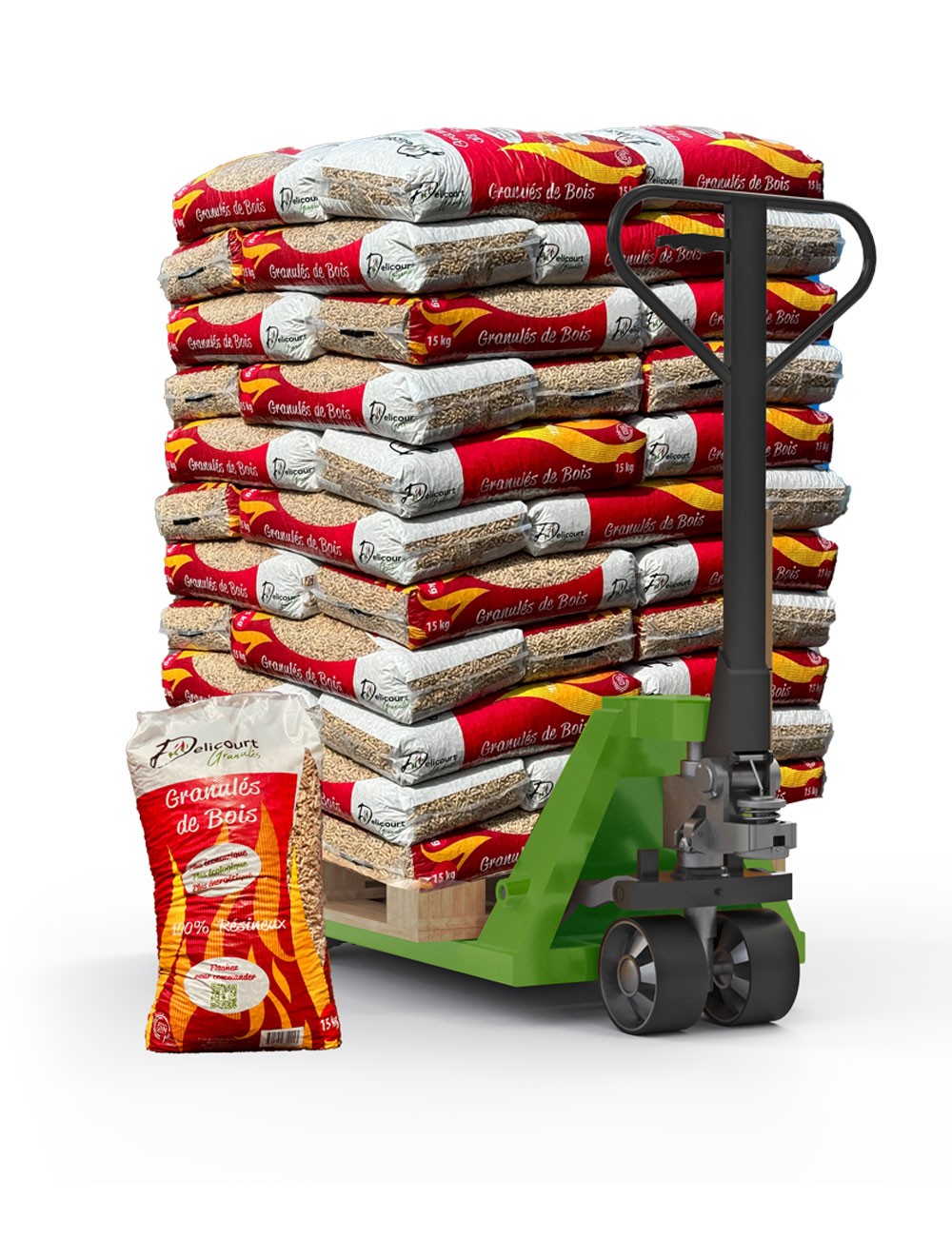 Pellets Premium Delicourt Energies – 990 kg en Palette (66 Sacs de 15 kg)