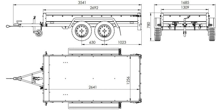 REMORQUE DOUBLE ESSIEUX UNITRAILER 264/2 KIPP AVEC ROUE JOCKEY, ARCEAU ET bâche GRISE – Image 3
