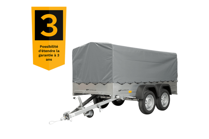 REMORQUE DOUBLE ESSIEUX UNITRAILER 264/2 KIPP AVEC ROUE JOCKEY, ARCEAU ET bâche GRISE – Image 6