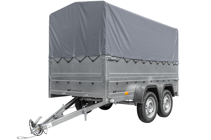 REMORQUE DOUBLE ESSIEUX UNITRAILER 264/2 KIPP AVEC ROUE JOCKEY, ARCEAU ET bâche GRISE – Image 50