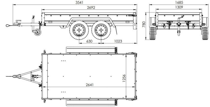 REMORQUE DOUBLE ESSIEUX UNITRAILER 264/2 KIPP AVEC ROUE JOCKEY, ARCEAU ET bâche GRISE – Image 53