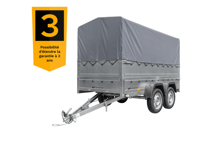 REMORQUE DOUBLE ESSIEUX UNITRAILER 264/2 KIPP AVEC ROUE JOCKEY, ARCEAU ET bâche GRISE – Image 55